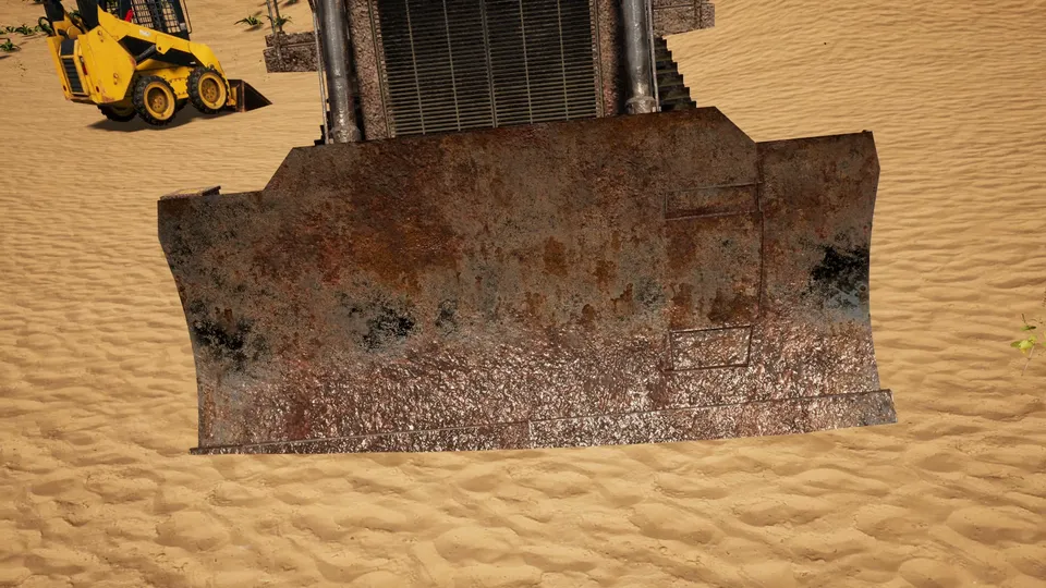 Close-up of a worn bulldozer blade