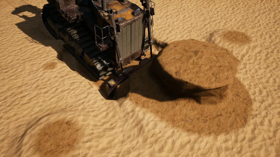 A bulldozer spreading a pile of sand